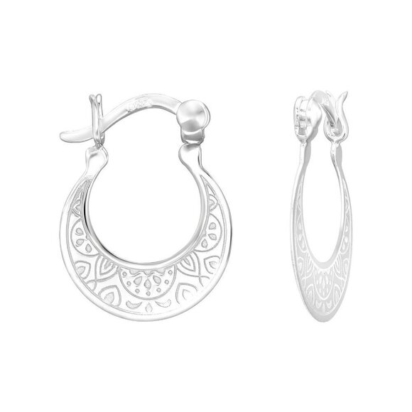 Sterling Silver Patterned Small Hoops - Picture 1 of 5